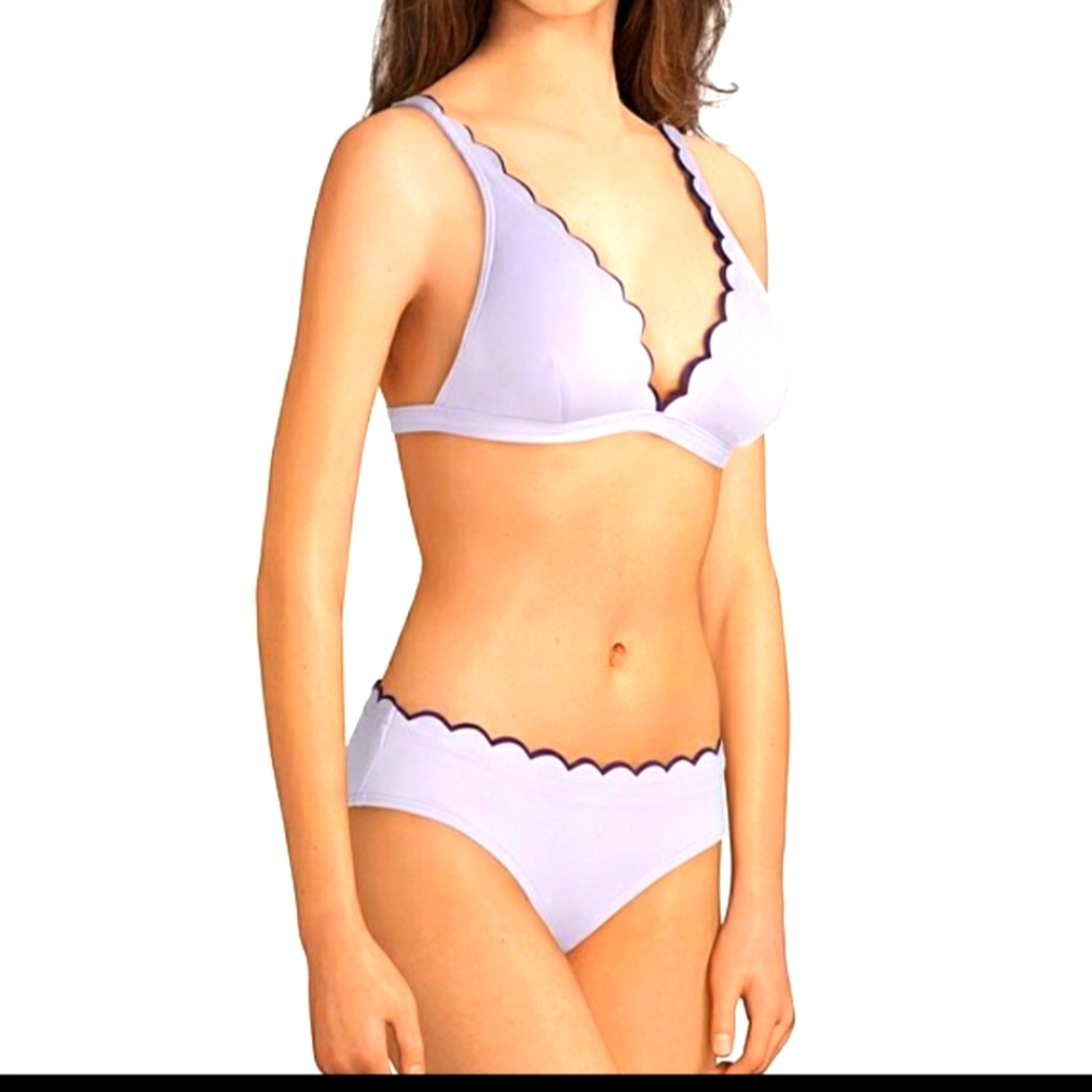 NWT Kate Spade Contrast Scalloped Lilac Swimwear Top & Bottom Ret:$170 ($95+$75)